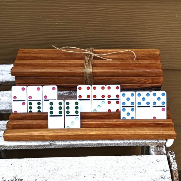 Set of FOUR Hickory Wood Domino Holders with 3 Angled Domino Slots