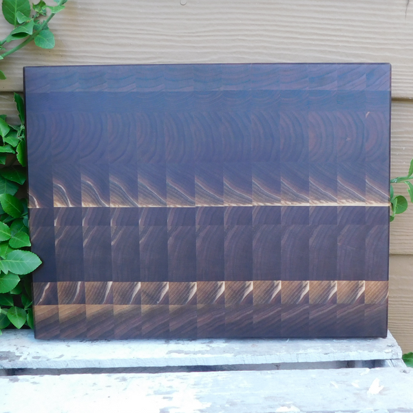 Black Walnut End Grain Cutting Board with Hand Grooves and Clear Rubber Grip Feet
