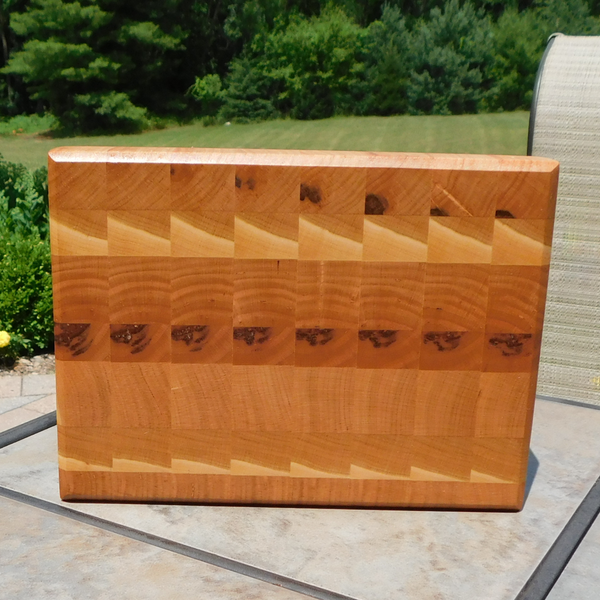 Cherry Wood End Grain Cutting Board with a Beveled Edge & Hand Grooves On Sides