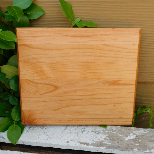 Small Cherry Wood Edge Grain Cutting Board with Beveled Edge & Hand Grooves On Sides