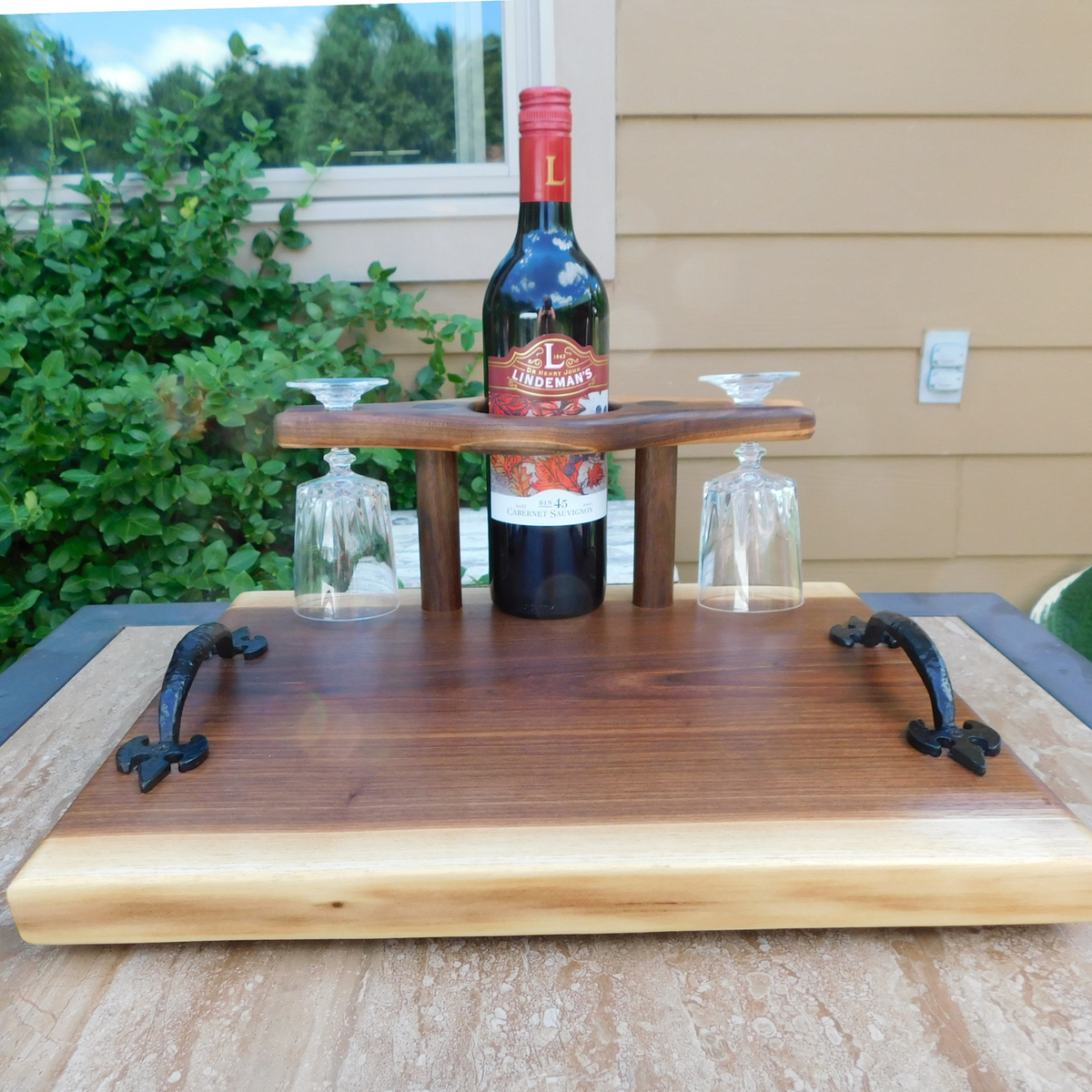 Black Walnut Wine Charcuterie Board with Wine Glasses – Springhill Millworks