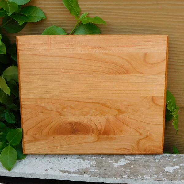 Small Cherry Wood Edge Grain Cutting Board with Beveled Edge & Hand Grooves On Sides