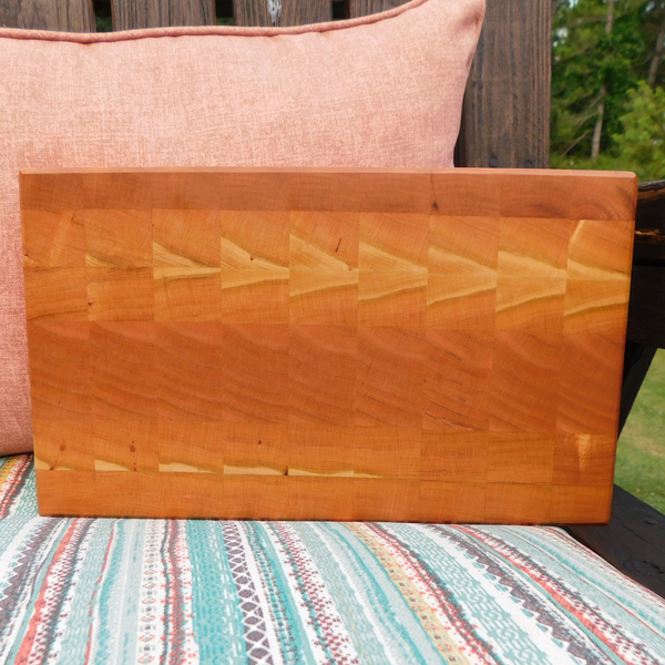 Cherry Wood End Grain Cutting Board with a Beveled Edge & Hand Grooves On Sides