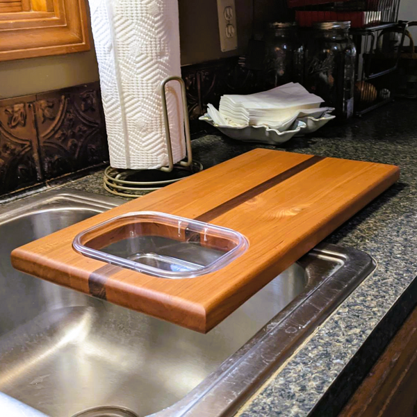 Over The Counter Cherry Wood Edge Grain Cutting Board, Includes Rubbermaid Tupperware & Clear Rubber Grip Feet
