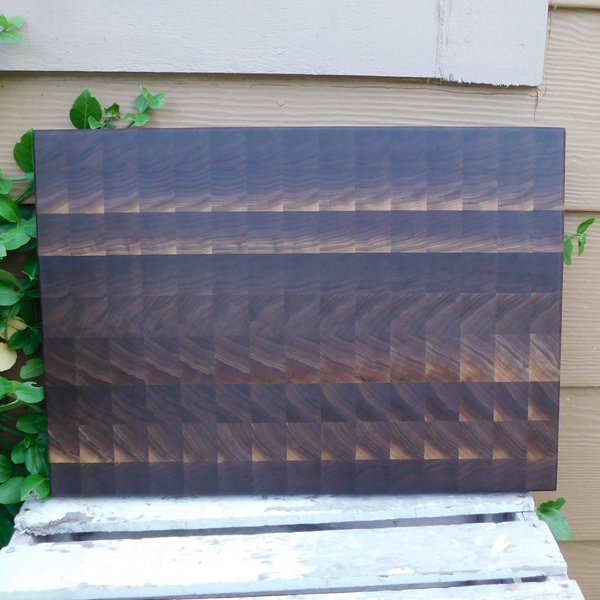 Large Black Walnut End Grain Cutting Board with Hand Grooves and Clear Rubber Grip Feet