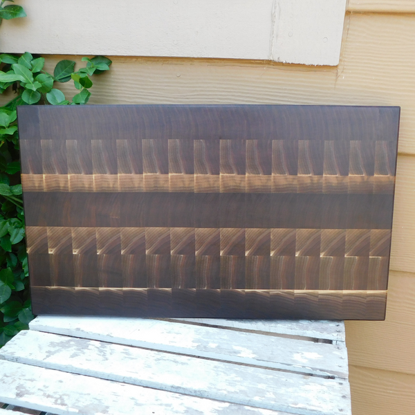 Large Black Walnut End Grain Cutting Board with Hand Grooves and Clear Rubber Grip Feet