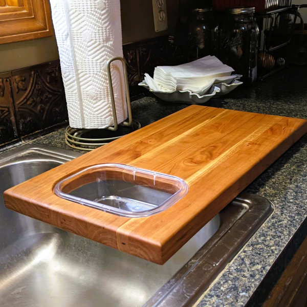 Over The Counter Cherry Wood Edge Grain Cutting Board, Includes Rubbermaid Tupperware & Clear Rubber Grip Feet