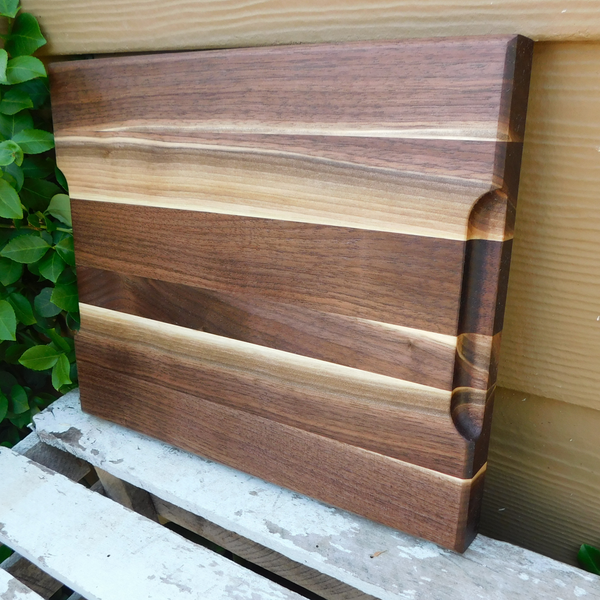Black Walnut Edge Grain Cutting Board with Hand Grooves and Chamfered Edge