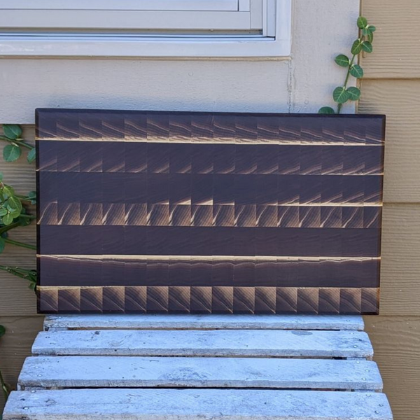 Large Black Walnut End Grain Cutting Board with Hand Grooves and Clear Rubber Grip Feet
