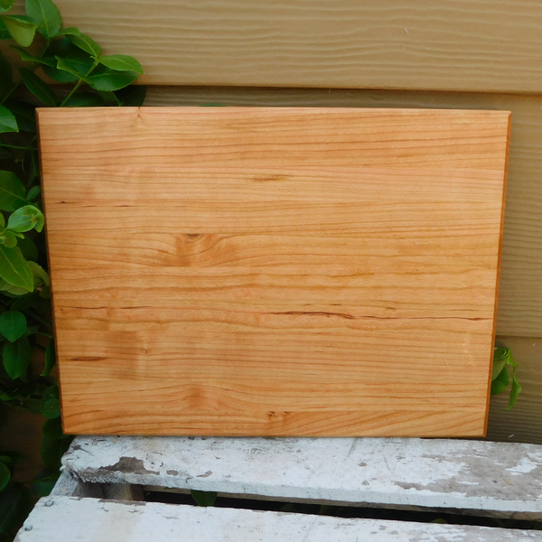 Cherry Wood Edge Grain Cutting Board with Beveled Edge & Hand Grooves On Sides