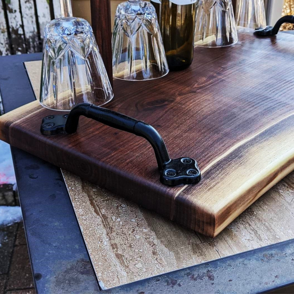 Large Black Walnut Wine Charcuterie Board with Four Wine Glasses