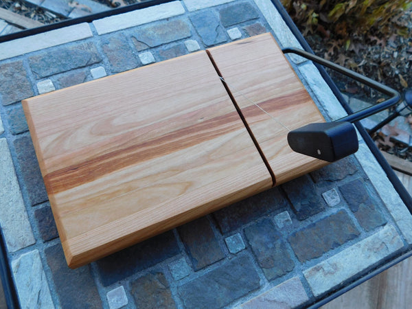 Cherry Wood Cheese Slicing Board with Clear Rubber Grip Feet