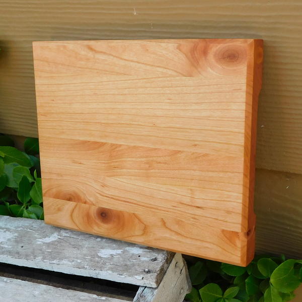 Small Cherry Wood Edge Grain Cutting Board with Beveled Edge & Hand Grooves On Sides