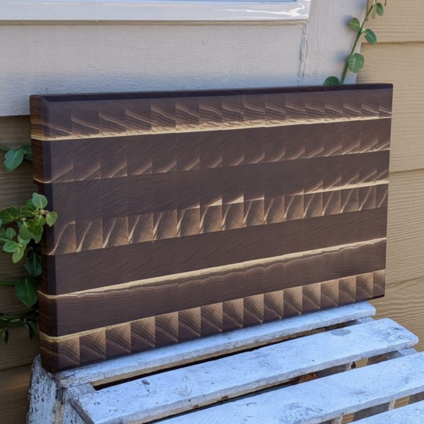 Large Black Walnut End Grain Cutting Board with Hand Grooves and Clear Rubber Grip Feet