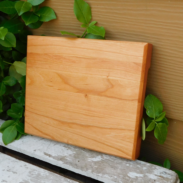 Small Cherry Wood Edge Grain Cutting Board with Beveled Edge & Hand Grooves On Sides