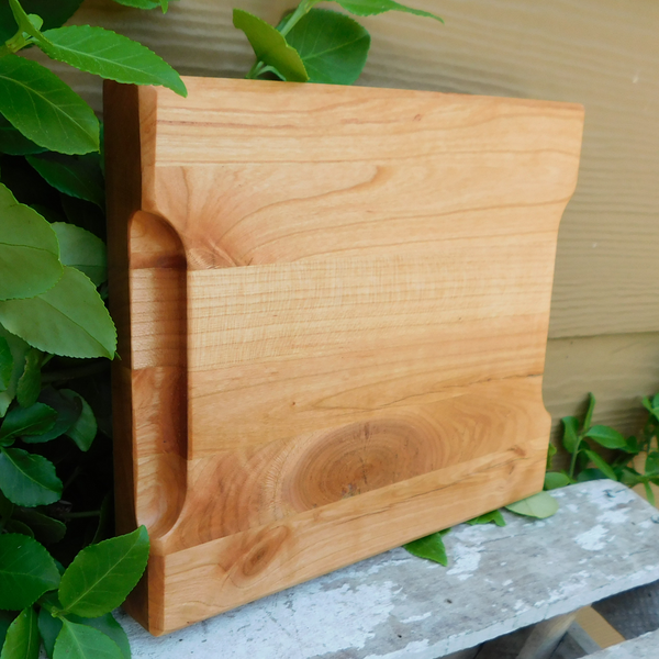 Small Cherry Wood Edge Grain Cutting Board with Beveled Edge & Hand Grooves On Sides