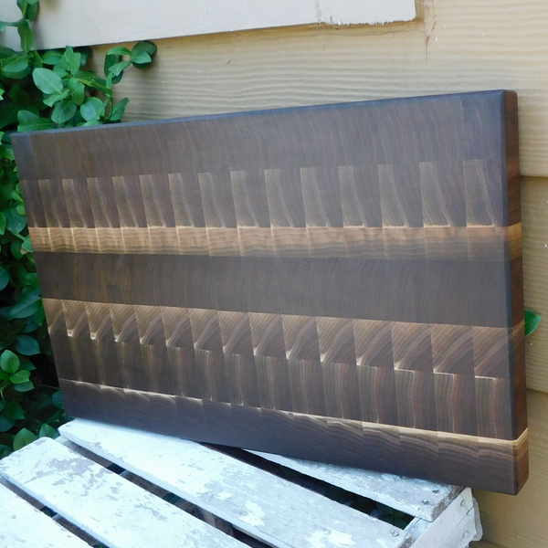 Large Black Walnut End Grain Cutting Board with Hand Grooves and Clear Rubber Grip Feet