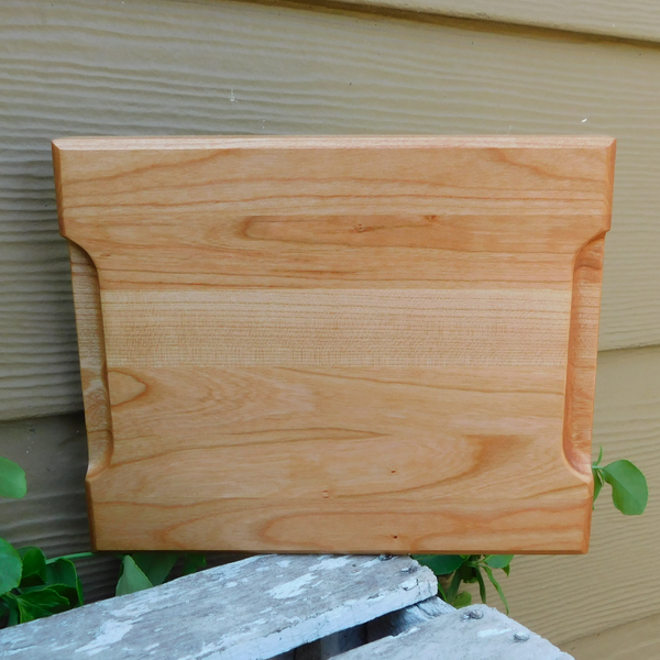 Small Cherry Wood Edge Grain Cutting Board with Beveled Edge & Hand Grooves On Sides