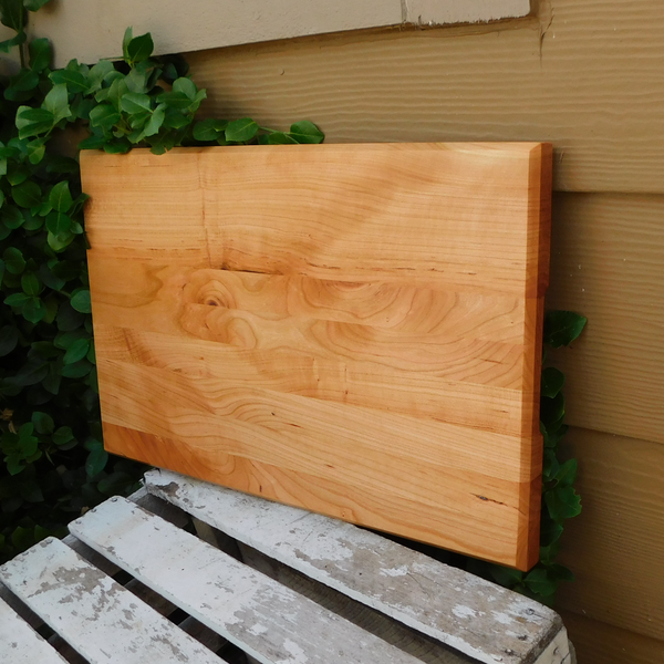 Cherry Wood Edge Grain Cutting Board with Beveled Edge & Hand Grooves On Sides