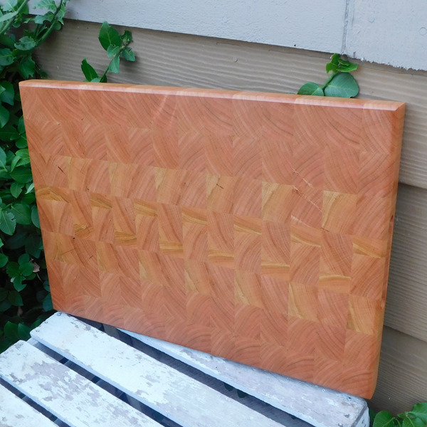 Extra Large Cherry Wood End Grain Cutting Board with a Beveled Edge & Built in Handles
