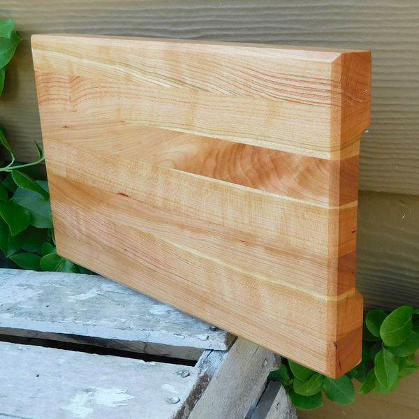Cherry Wood Edge Grain Cutting Board with Beveled Edge & Hand Grooves On Sides