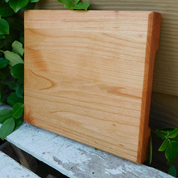 Small Cherry Wood Edge Grain Cutting Board with Beveled Edge & Hand Grooves On Sides