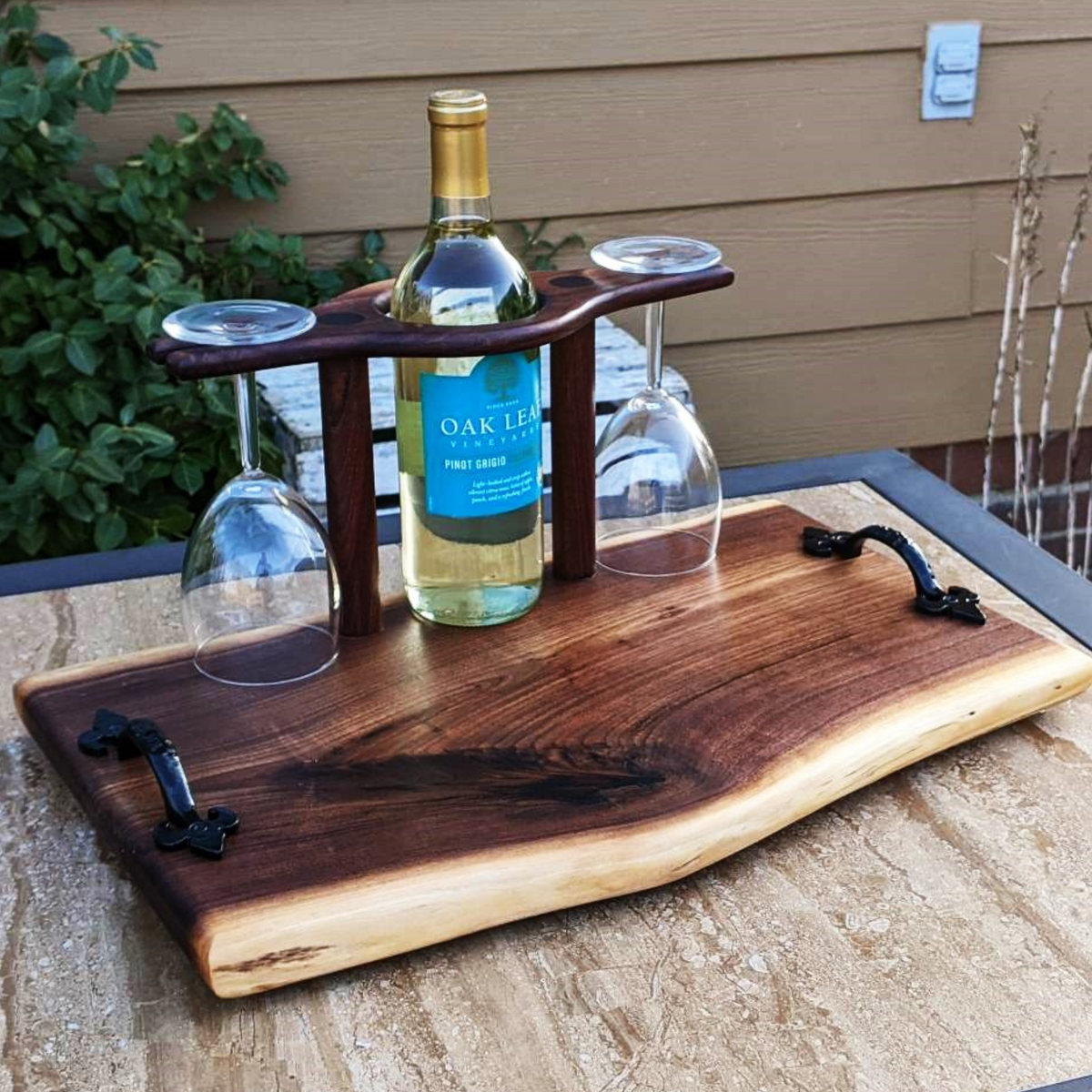 Jr Foursome Live Edge Jr Wine Decanter & 4 Revolving 12oz Wine Glasses with Live Edge Walnut Serving Tray