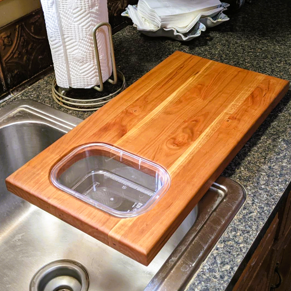 Over The Counter Cherry Wood Edge Grain Cutting Board, Includes Rubbermaid Tupperware & Clear Rubber Grip Feet