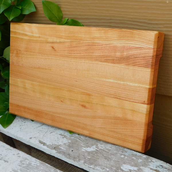 Cherry Wood Edge Grain Cutting Board with Beveled Edge & Hand Grooves On Sides
