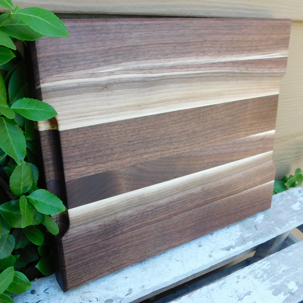 Black Walnut Edge Grain Cutting Board with Hand Grooves and Chamfered Edge