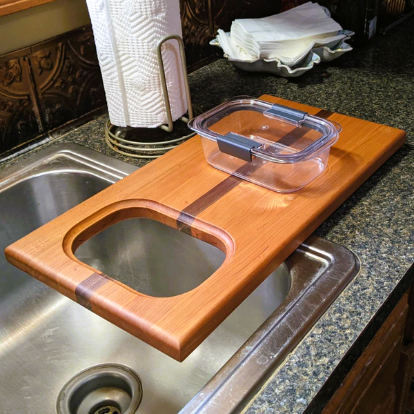 Over The Counter Cherry Wood Edge Grain Cutting Board, Includes Rubbermaid Tupperware & Clear Rubber Grip Feet
