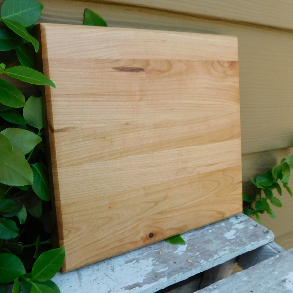 Small Cherry Wood Edge Grain Cutting Board with Beveled Edge & Hand Grooves On Sides