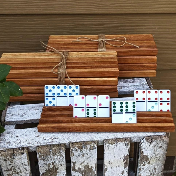 ONE Individual Hickory Wood Domino Holder with 4 Angled Domino Slots