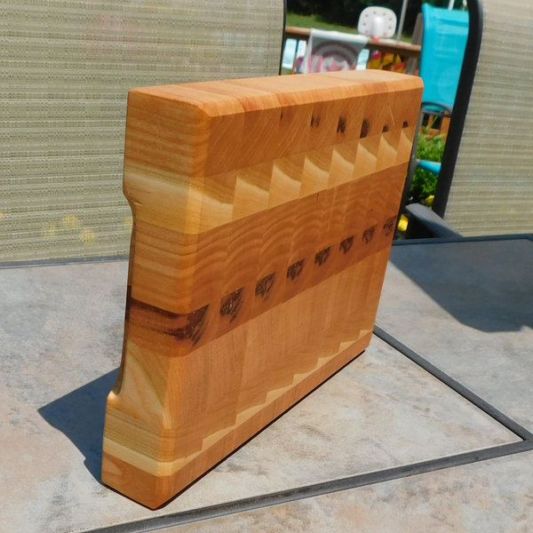 Cherry Wood End Grain Cutting Board with a Beveled Edge & Hand Grooves On Sides