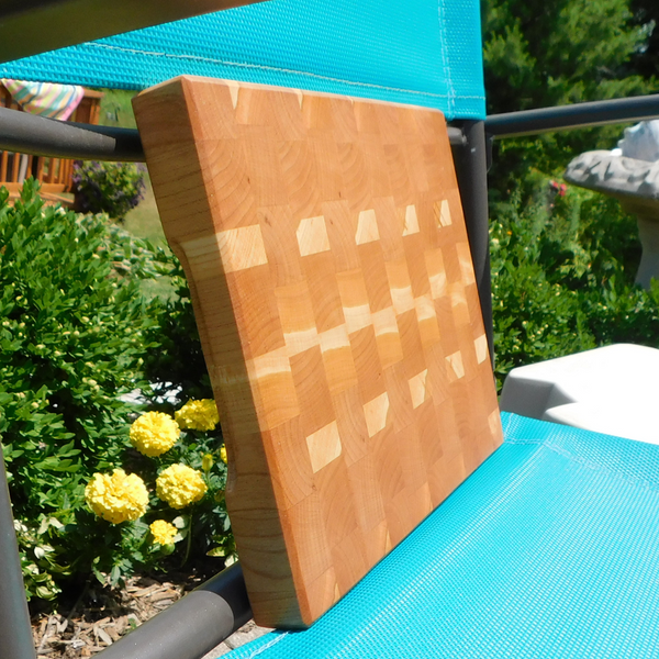 Cherry Wood End Grain Cutting Board with a Beveled Edge & Hand Grooves On Sides