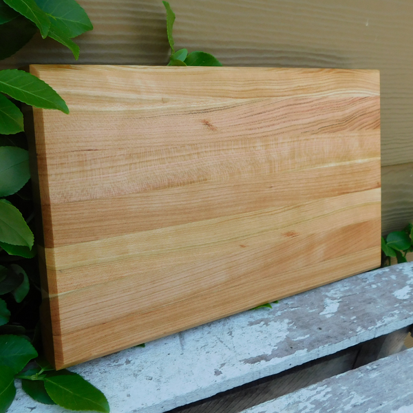 Cherry Wood Edge Grain Cutting Board with Beveled Edge & Hand Grooves On Sides