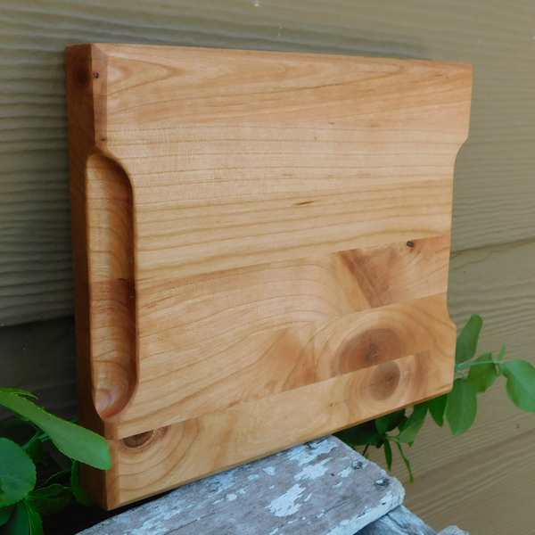 Small Cherry Wood Edge Grain Cutting Board with Beveled Edge & Hand Grooves On Sides