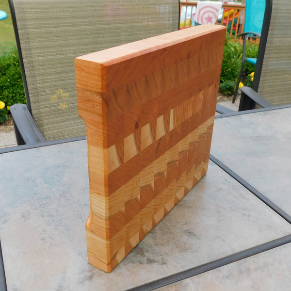 Cherry Wood End Grain Cutting Board with a Beveled Edge & Hand Grooves On Sides