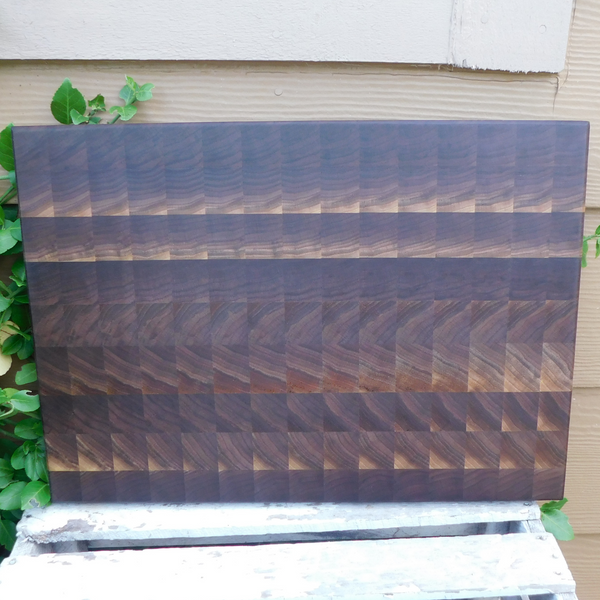 Large Black Walnut End Grain Cutting Board with Hand Grooves and Clear Rubber Grip Feet