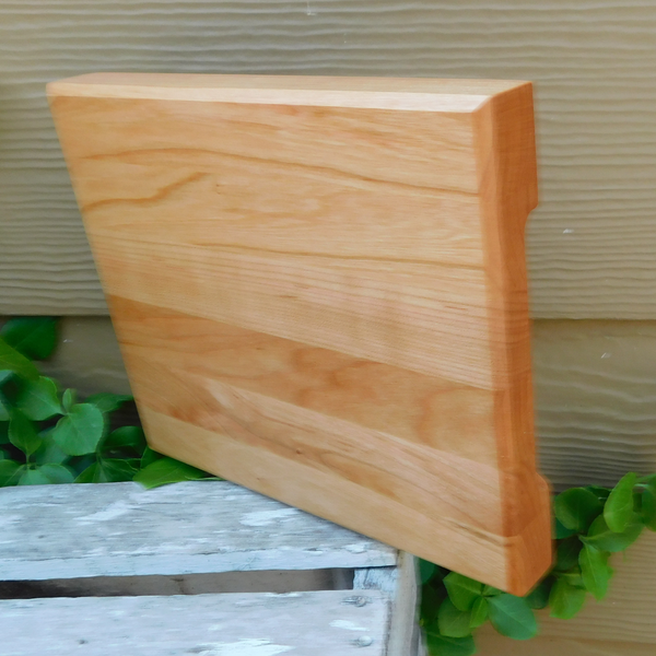Small Cherry Wood Edge Grain Cutting Board with Beveled Edge & Hand Grooves On Sides
