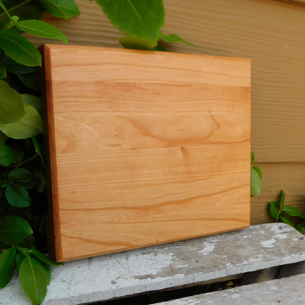 Small Cherry Wood Edge Grain Cutting Board with Beveled Edge & Hand Grooves On Sides