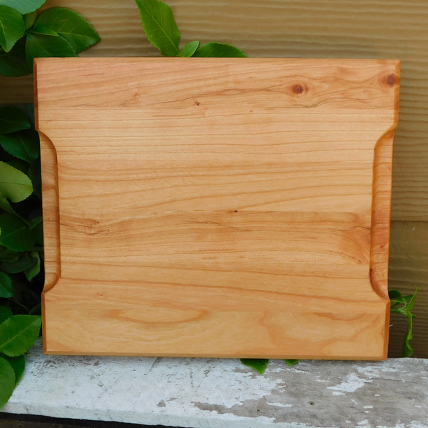 Small Cherry Wood Edge Grain Cutting Board with Beveled Edge & Hand Grooves On Sides
