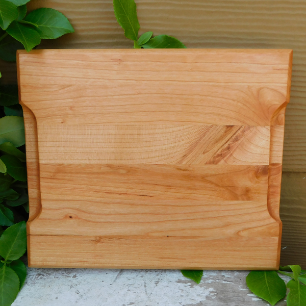 Small Cherry Wood Edge Grain Cutting Board with Beveled Edge & Hand Grooves On Sides