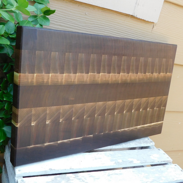 Large Black Walnut End Grain Cutting Board with Hand Grooves and Clear Rubber Grip Feet