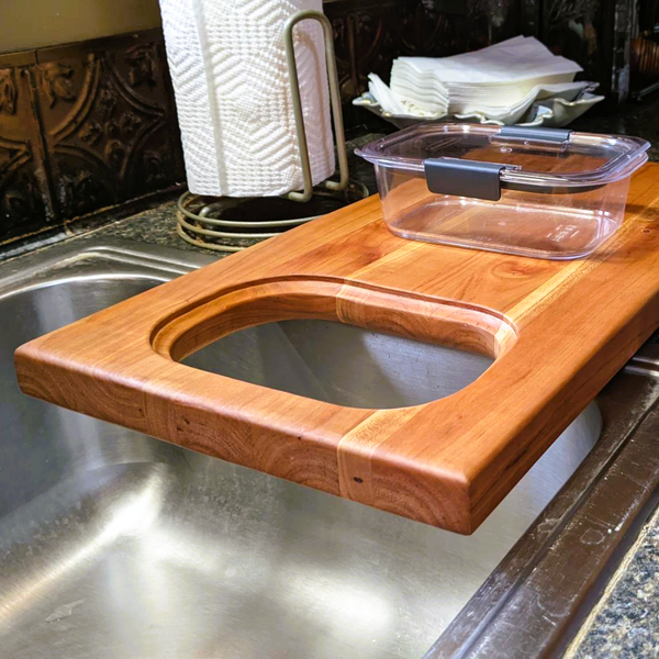 Over The Counter Cherry Wood Edge Grain Cutting Board, Includes Rubbermaid Tupperware & Clear Rubber Grip Feet