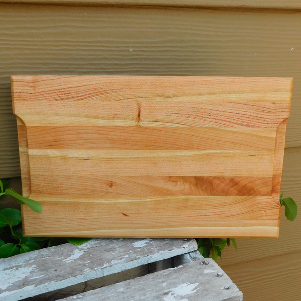 Cherry Wood Edge Grain Cutting Board with Beveled Edge & Hand Grooves On Sides