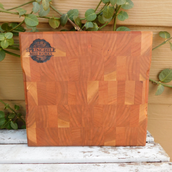 Cherry Wood End Grain Cutting Board with Hand Grooves on Sides