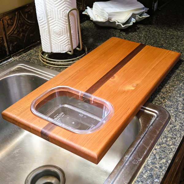 Over The Counter Cherry Wood Edge Grain Cutting Board, Includes Rubbermaid Tupperware & Clear Rubber Grip Feet
