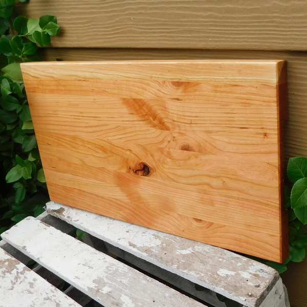 Cherry Wood Edge Grain Cutting Board with Beveled Edge & Hand Grooves On Sides