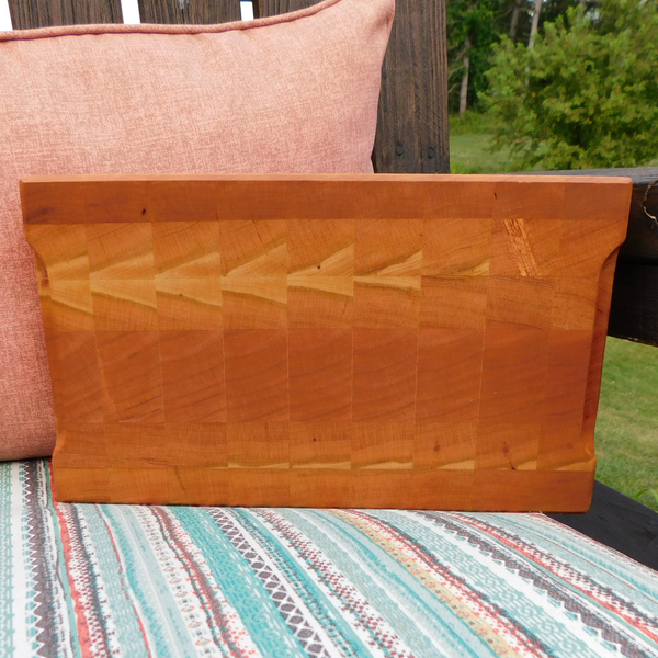 Cherry Wood End Grain Cutting Board with a Beveled Edge & Hand Grooves On Sides